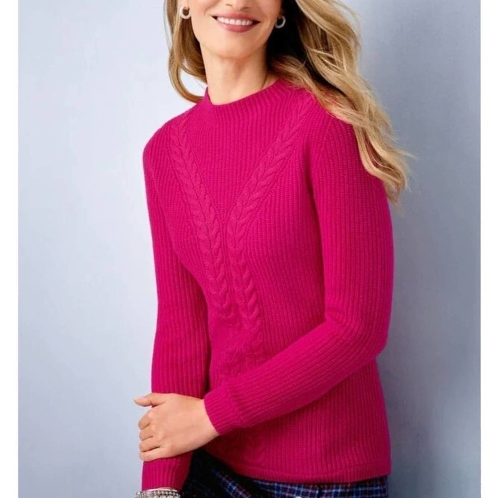 Talbots Cable Knit Shaker Stitch Lambswool Sweater plus size‎ 1XP
